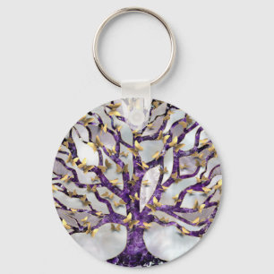Levensboom - Amethyst en Butterflies Sleutelhanger
