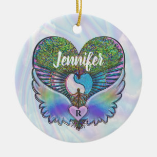 Levensboom, Angel Wings, Regenboog, Monogram Ceram Keramisch Ornament