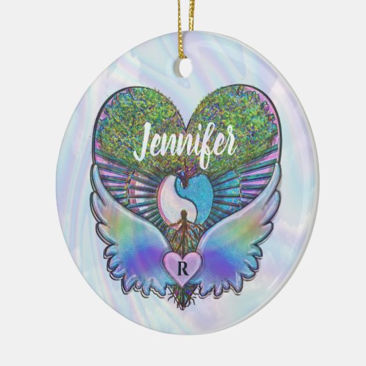 Levensboom, Angel Wings, Regenboog, Monogram Ceram Keramisch Ornament (Links)