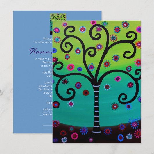 Levensboom Bar Bat Mitzvah uitnodigingen (Voorkant / Achterkant)