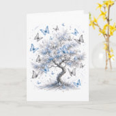 Levensboom Blauwe Vlinders Wenskaart Kaart (Gele Bloem)