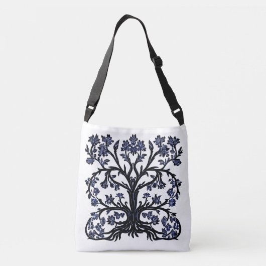 Levensboom Bloemen #2 Kobalt Blauw en Wit Crossbody Tas (Achterkant)
