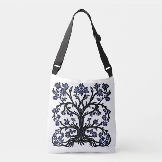 Levensboom Bloemen #2 Kobalt Blauw en Wit Crossbody Tas (Voorkant)