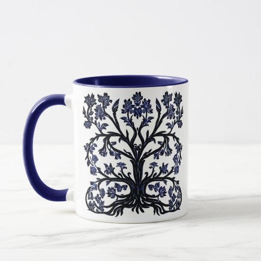 Levensboom Bloemen #2 Kobalt Blauw en Wit Mok (Links)