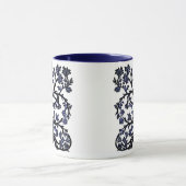 Levensboom Bloemen #2 Kobalt Blauw en Wit Mok (Midden)