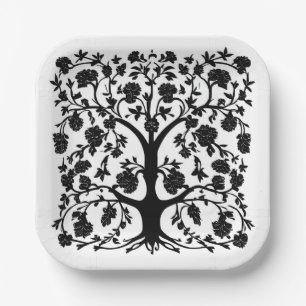 Levensboom Bloemen #5 Zwart-wit Papieren Bordje