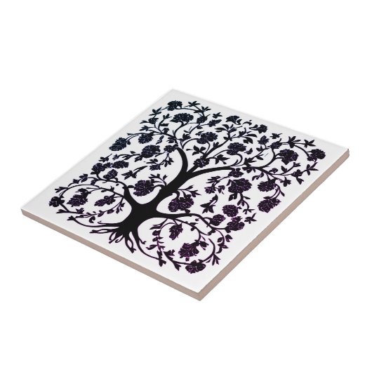 Levensboom Bloemen #5 Zwart-wit Tegeltje (Zijkant)