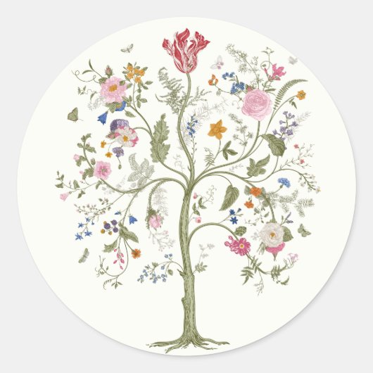 Levensboom Bloemenbegrafenismonument Ronde Sticker (Voorkant)