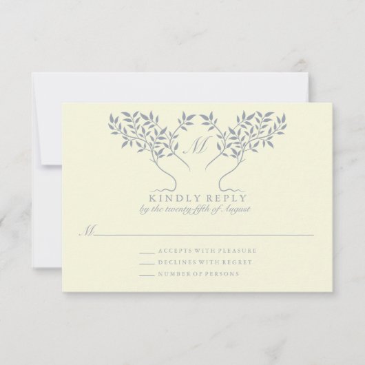 Levensboom Bord Geel Bruiloft RSVP Kaart (Voorkant)