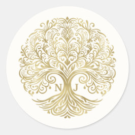 Levensboom Crème & Gouden Keltische Trouw Ronde Sticker