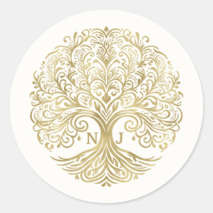 Levensboom Crème & Gouden Keltische Trouw Ronde Sticker