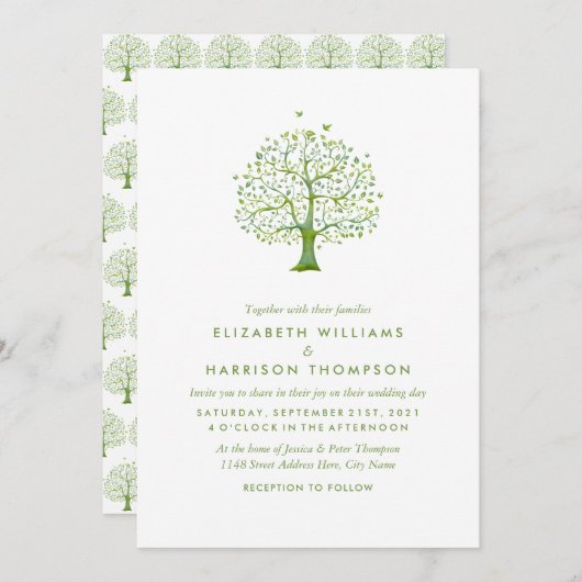 Levensboom, Elegant Wedding Kaart (Voorkant / Achterkant)