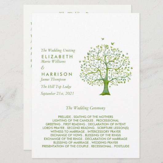 Levensboom, Elegante Trouwfeest Programmakaart (Voorkant / Achterkant)