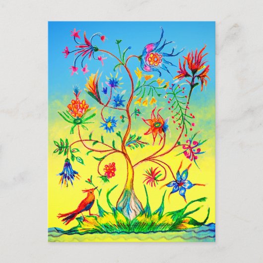 Levensboom en een vogel briefkaart (Voorkant)