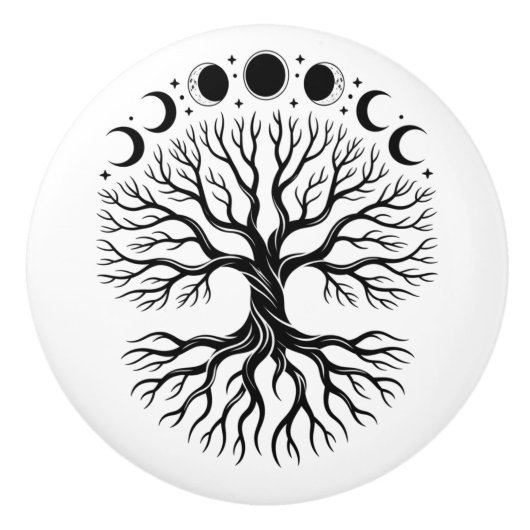 Levensboom en Maan Cycli Keramische Knop (Voorkant)