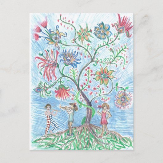 Levensboom en twee figuren briefkaart (Voorkant)