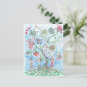 Levensboom en twee figuren briefkaart (Staand voorkant)