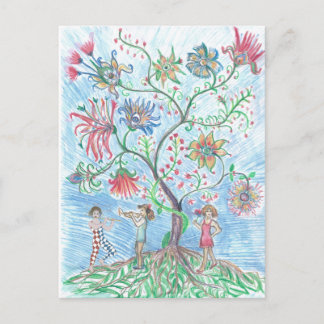 Levensboom en twee figuren briefkaart