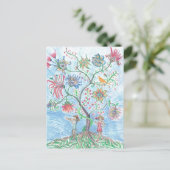 Levensboom en twee figuren briefkaart (Staand voorkant)