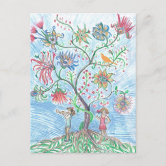 Levensboom en twee figuren briefkaart