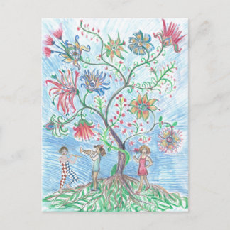Levensboom en twee figuren briefkaart
