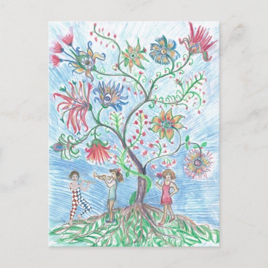 Levensboom en twee figuren briefkaart (Voorkant)