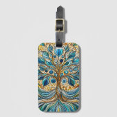 Levensboom Gebroken Glas Mozaïek Aqua Blauw Bagagelabel (Voorkant (verticaal))
