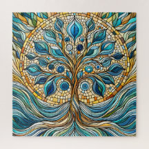 Levensboom Gebroken Glas Mozaïek Aqua Blauw 