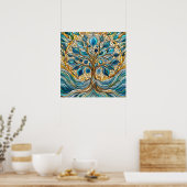 Levensboom Gebroken Glas Mozaïek Aqua Blauw Poster (Keuken)
