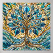 Levensboom Gebroken Glas Mozaïek Aqua Blauw Poster (Voorkant)