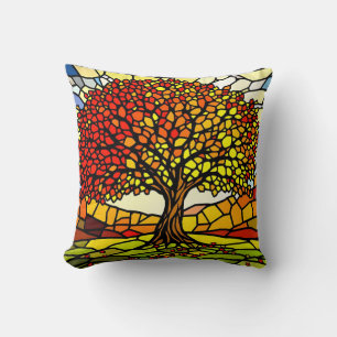 Levensboom Gebroken Glas Mozaïek Herfstkleuren Kussen
