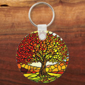 Levensboom Gebroken Glas Mozaïek Herfstkleuren Sleutelhanger (Achterkant)