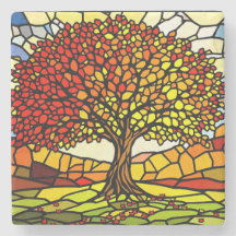 Levensboom Gebroken Glas Mozaïek Herfstkleuren 