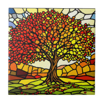 Levensboom Gebroken Glas Mozaïek Herfstkleuren 