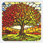 Levensboom Gebroken Glas Mozaïek Herfstkleuren Vierkante Sticker (Voorkant)