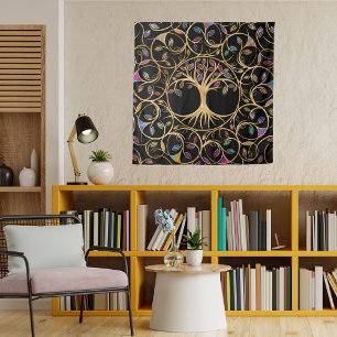 Levensboom - Gegdrasil - kleurrijke bladeren Wandkleed