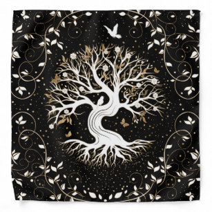 Levensboom - Gegdrasil - zwart wit en goud Bandana