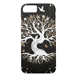 Levensboom - Gegdrasil - zwart wit en goud iPhone 8/7 Hoesje