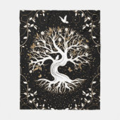 Levensboom - Gegdrasil - zwart wit en goud Fleece Deken (Voorkant)