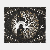 Levensboom - Gegdrasil - zwart wit en goud Fleece Deken (Voorkant (Horizontaal))
