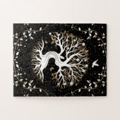 Levensboom - Gegdrasil - zwart wit en goud Legpuzzel (Horizontaal)