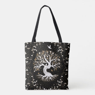 Levensboom - Gegdrasil - zwart wit en goud Tote Bag