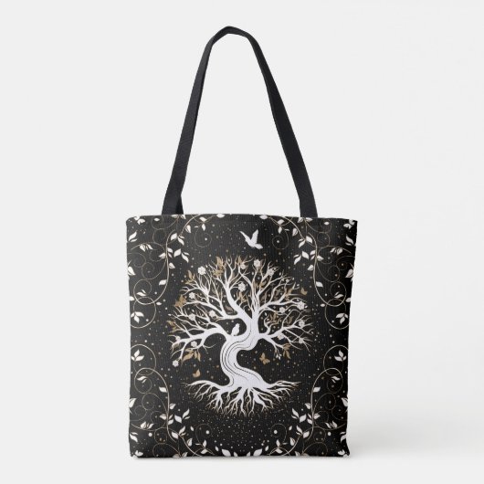 Levensboom - Gegdrasil - zwart wit en goud Tote Bag (Achterkant)