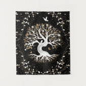 Levensboom - Gegdrasil - zwart wit en goud Wandkleed (Voorkant)