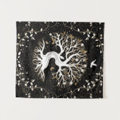 Levensboom - Gegdrasil - zwart wit en goud Wandkleed (Voorkant (horizontaal))