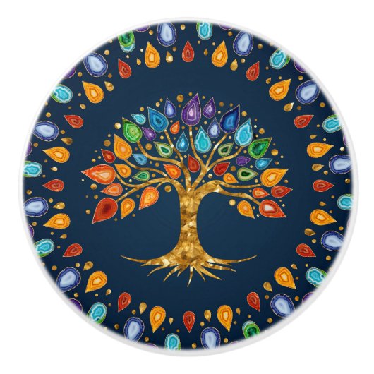 Levensboom - Geode Agaat Bladeren Keramische Knop (Voorkant)