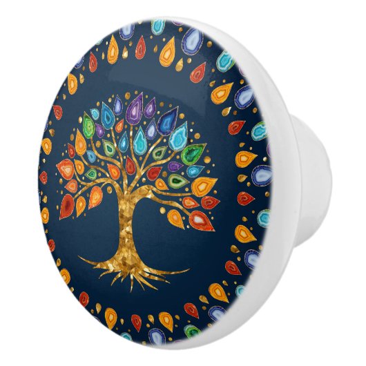 Levensboom - Geode Agaat Bladeren Keramische Knop (Rechts)