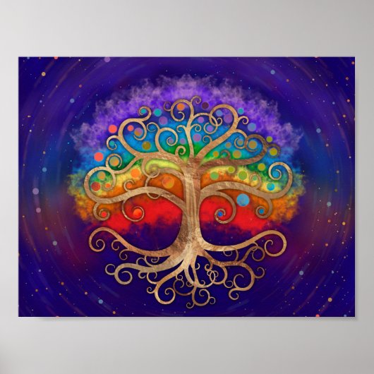 Levensboom Golden Swirl en Rainbow Poster (Voorkant)