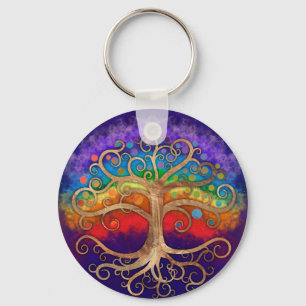 Levensboom Golden Swirl en Rainbow Sleutelhanger