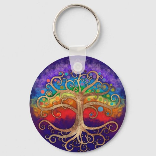 Levensboom Golden Swirl en Rainbow Sleutelhanger (Voorkant)